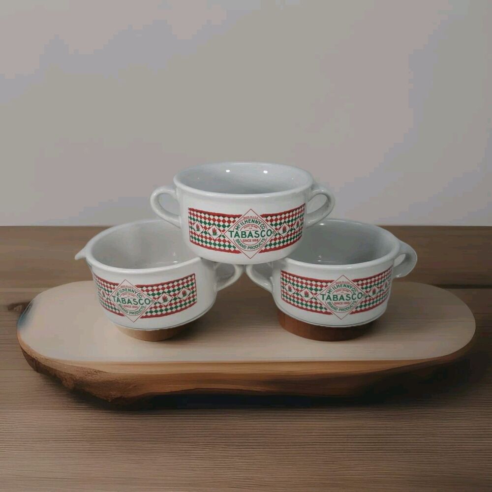 Tabasco Logo Chili Soup Stoneware Bowls Set of 3 with Handles Southwest Graphics